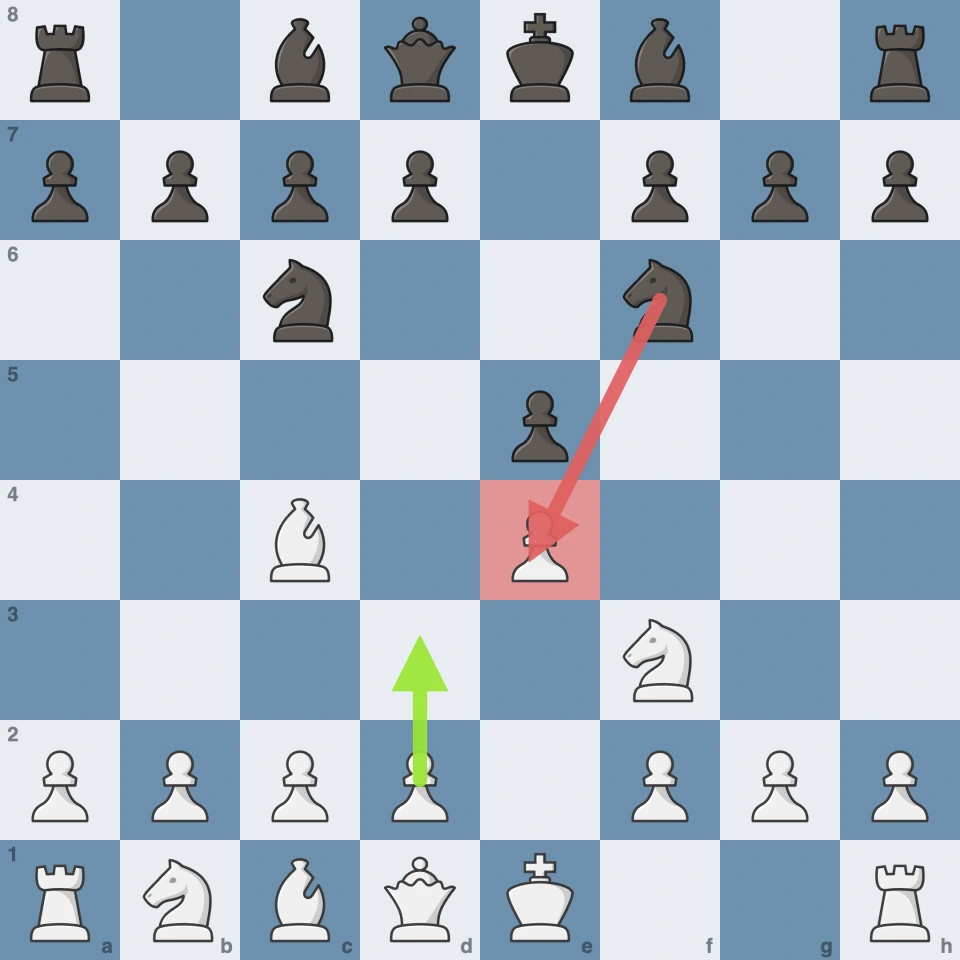 Italian Game: the f6 knight attacks the e4 pawn